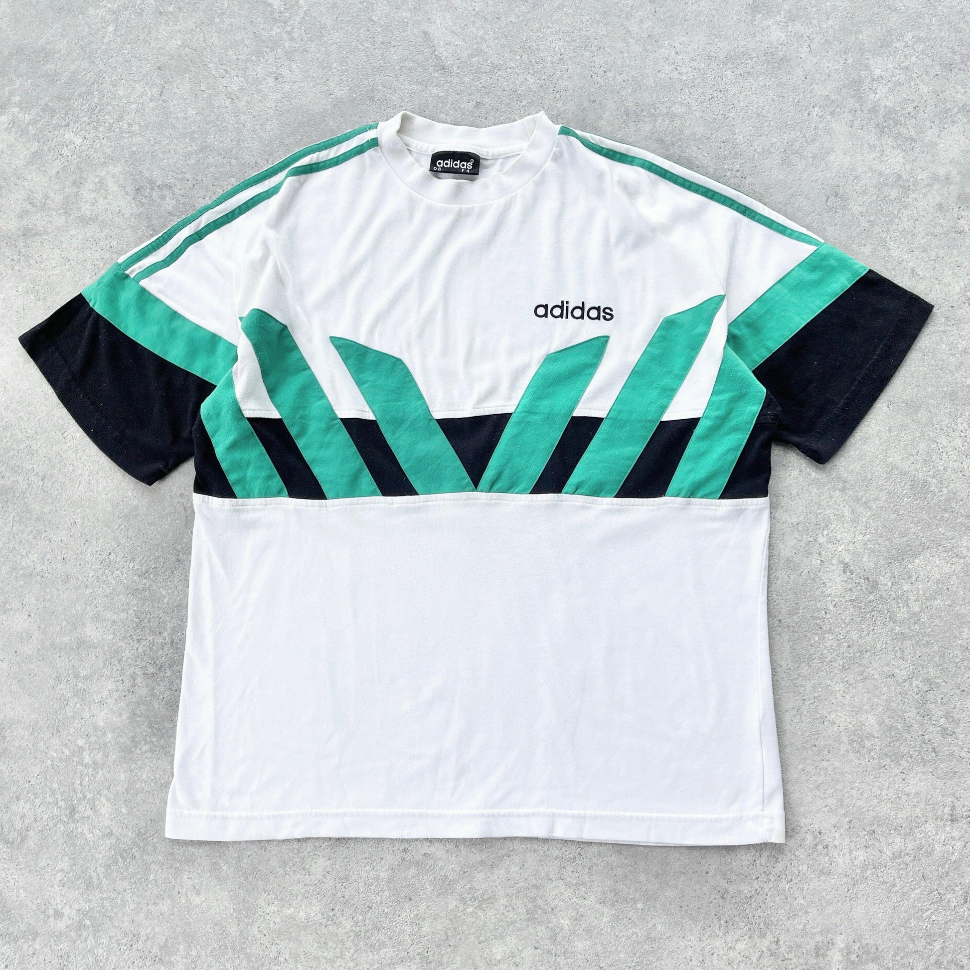 Adidas 1990s colour block embroidered t-shirt (M) - Known Source