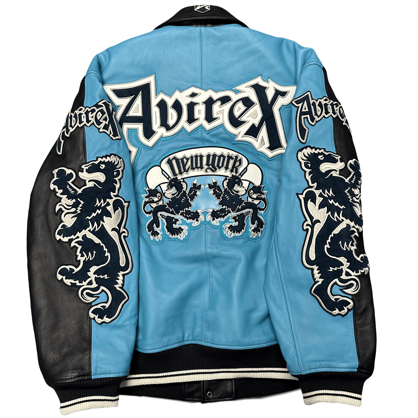 ARCHIVE Avirex New York Dragons Leather Jacket In Navy & Baby Blue ( XXL ) - Known Source