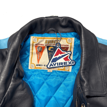 ARCHIVE Avirex New York Dragons Leather Jacket In Navy & Baby Blue ( XXL ) - Known Source