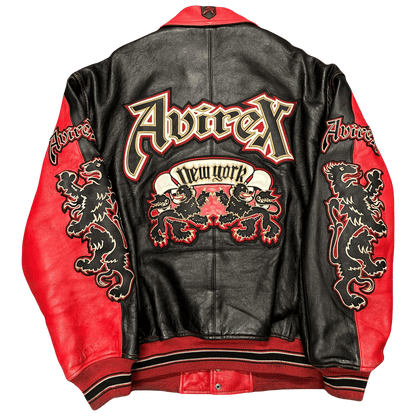 ARCHIVE Avirex New York Dragons Leather Jacket In Red & Black ( XL ) - Known Source