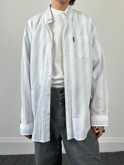 Armani Jeans Stripe Crinkle Cotton Logo Shirt - XL - Known Source