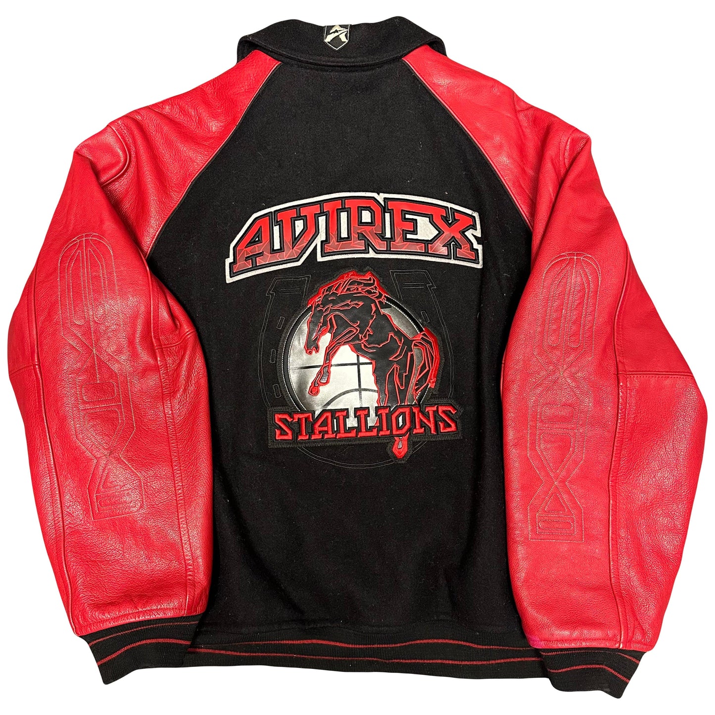 Avirex Stallions Leather & Wool Varsity Jacket In Black & Red ( XXL ) - Known Source