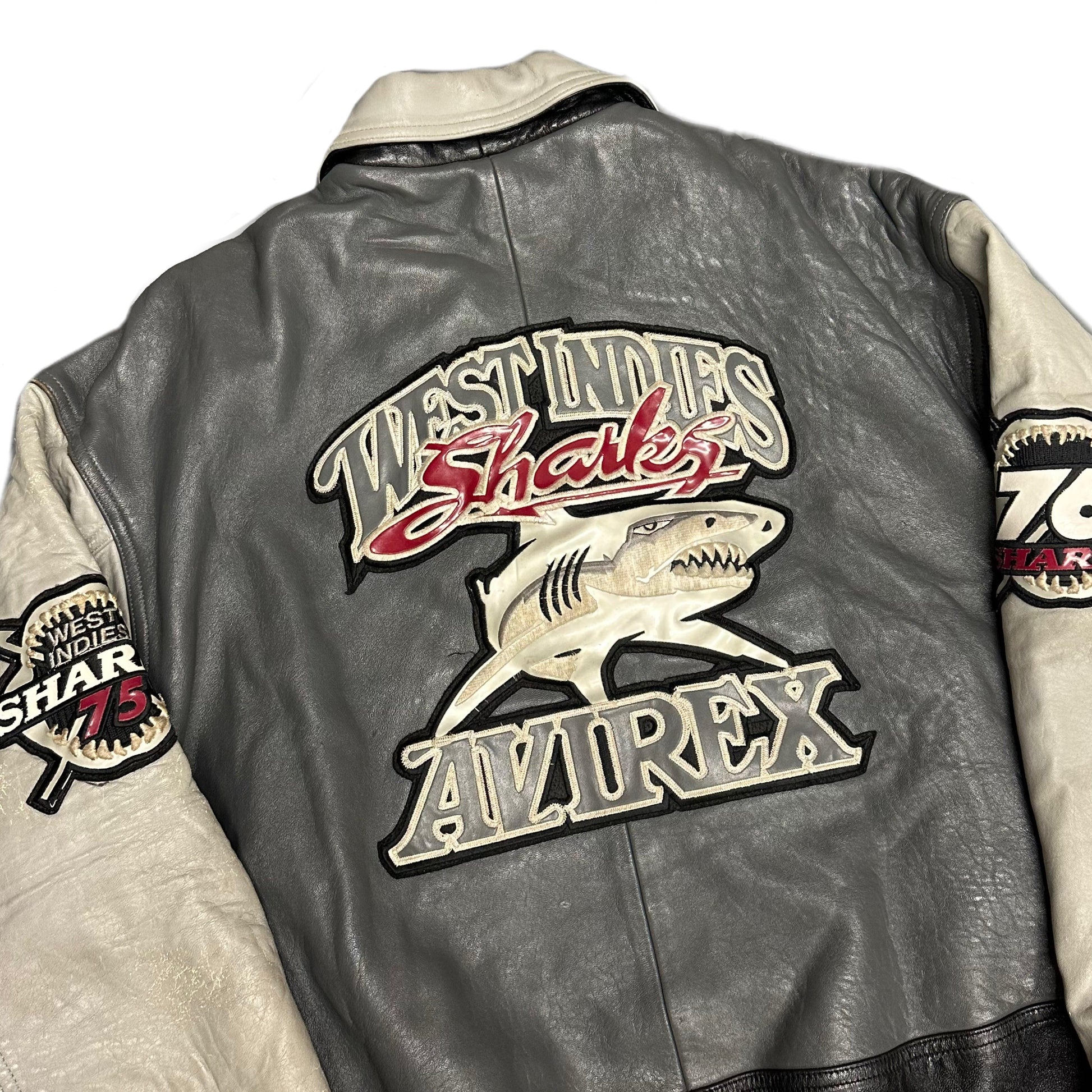 Avirex West Indies Sharks Leather Jacket In Grey ( XXL ) - Known Source