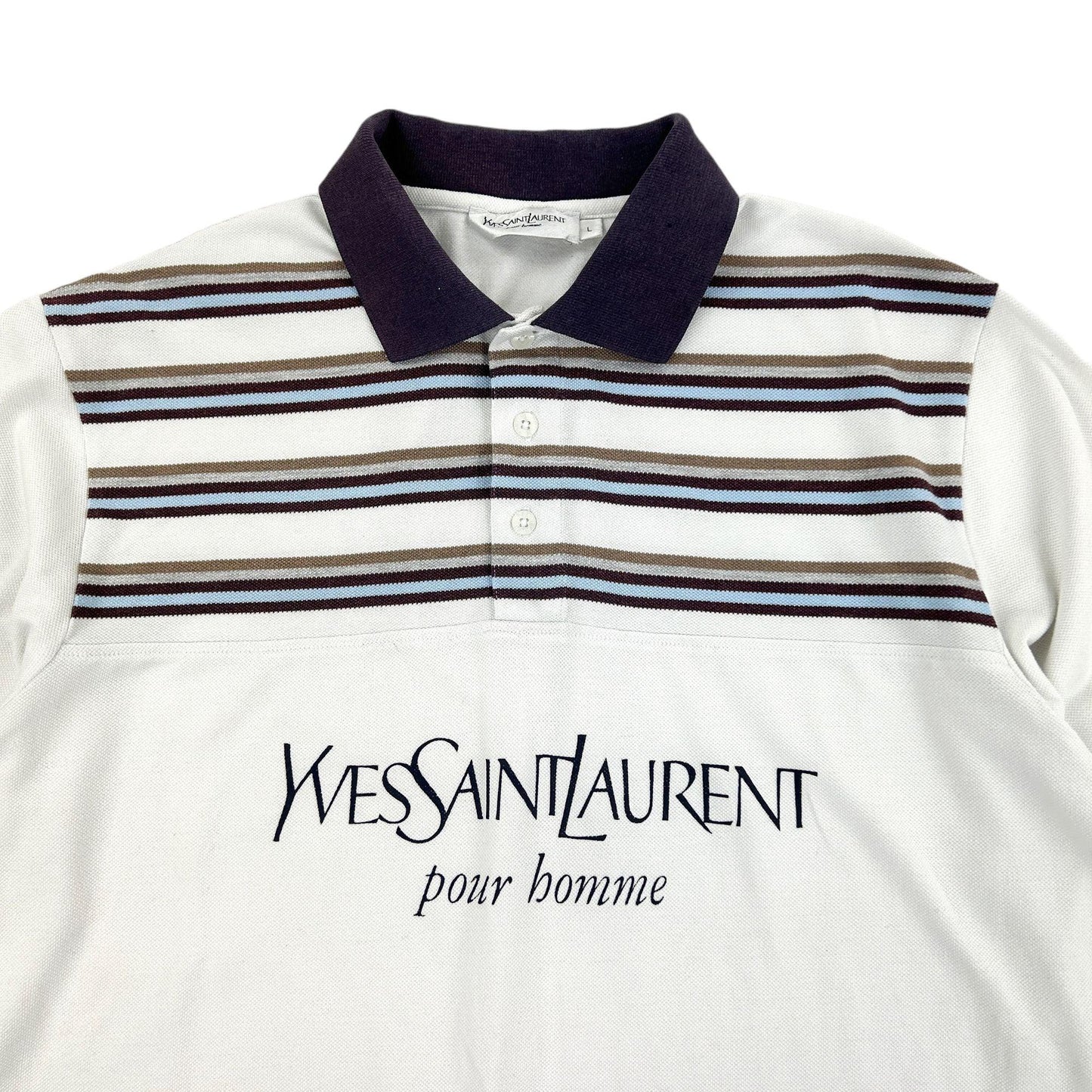 Vintage Yves Saint Laurent Striped Polo T Shirt Size L