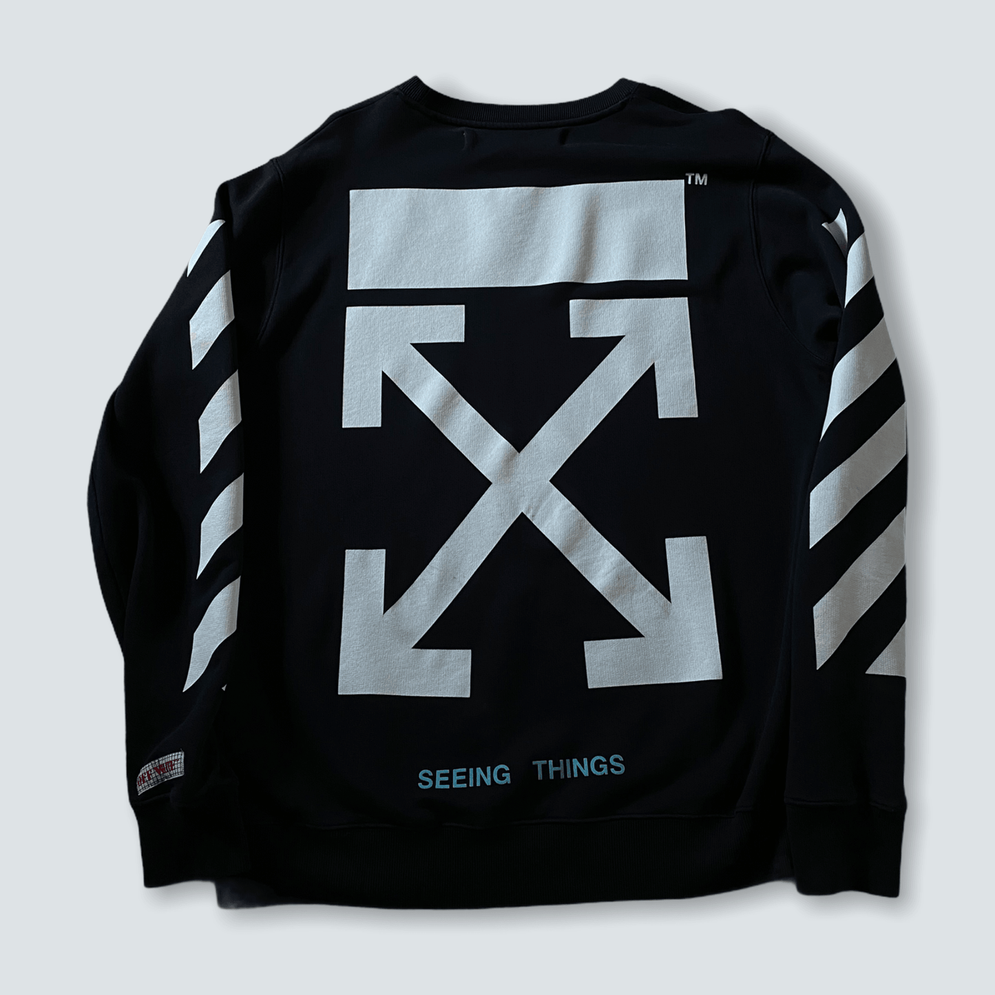 Black Off white crewneck with back and arms graphic (M) - Known Source