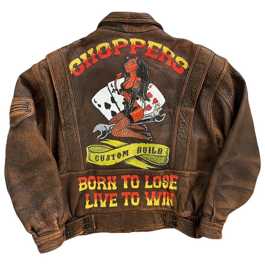 Choppers Painted Leather Bomber Flight Jacket - Known Source