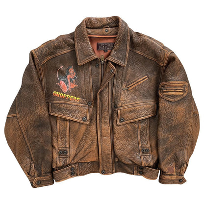 Choppers Painted Leather Bomber Flight Jacket - Known Source