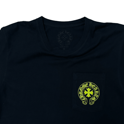 CHROME HEARTS Pocket tee Horseshoe Cross Neon yellow & Back Black T-shirt - Known Source