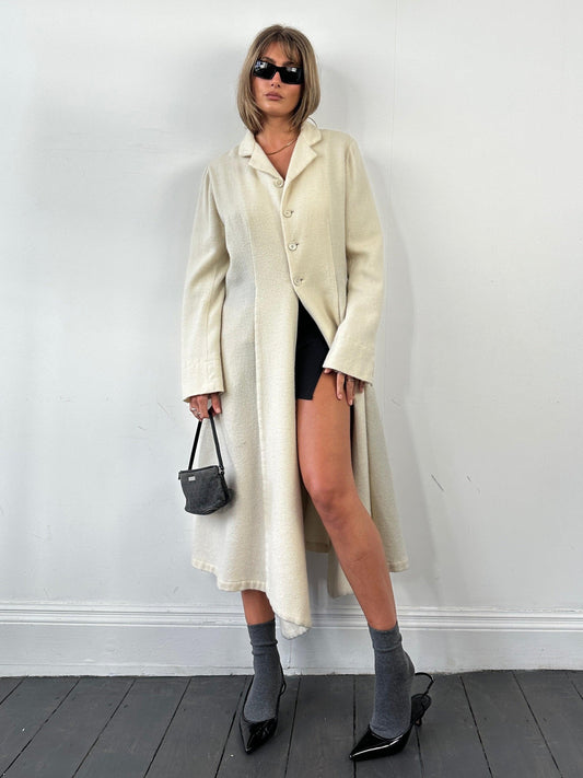 Comme des Garçons 90s Unlined Waterfall Pure Wool Coat - M - Known Source