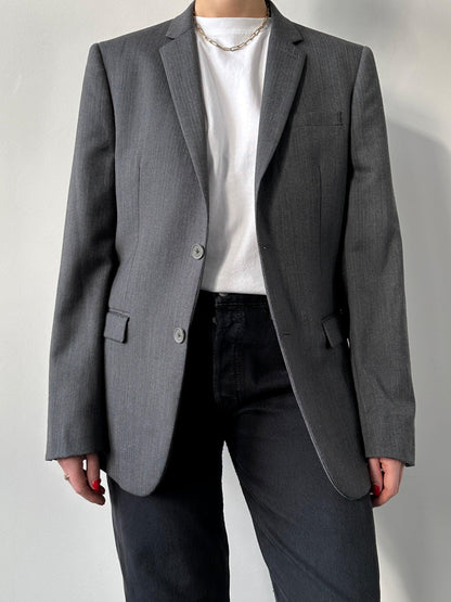 DKNY Herringbone Single Breasted Wool Blazer - Known Source