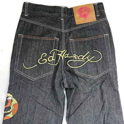 Ed Hardy Spellout Embroidered Jeans ( W30 ) - Known Source