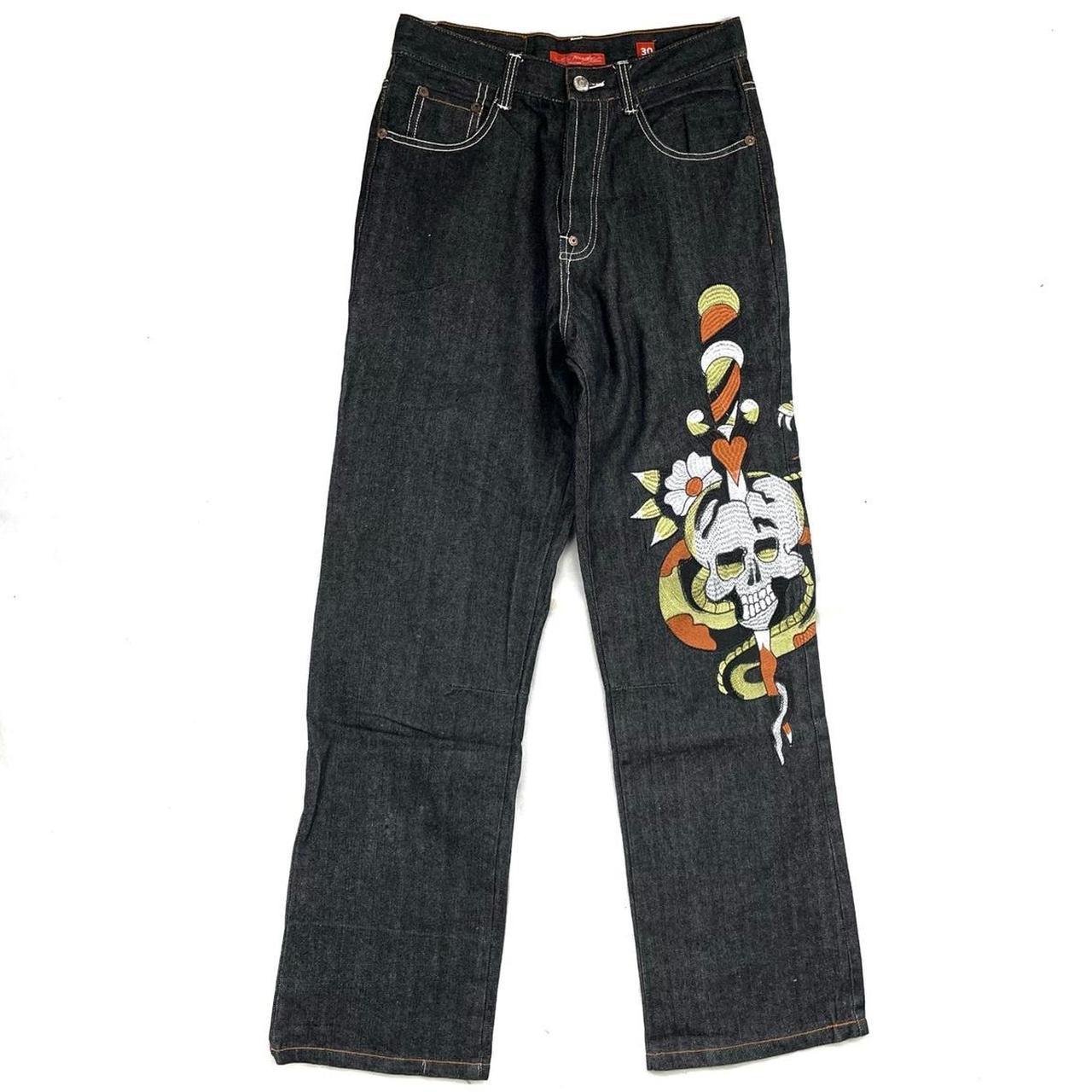 Ed Hardy Spellout Embroidered Jeans ( W30 ) - Known Source
