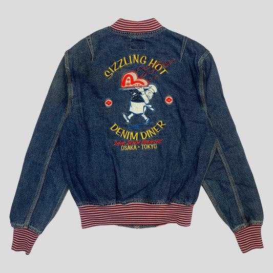 Evisu 00’s Denim Diner Varsity Bomber Jacket - M - Known Source