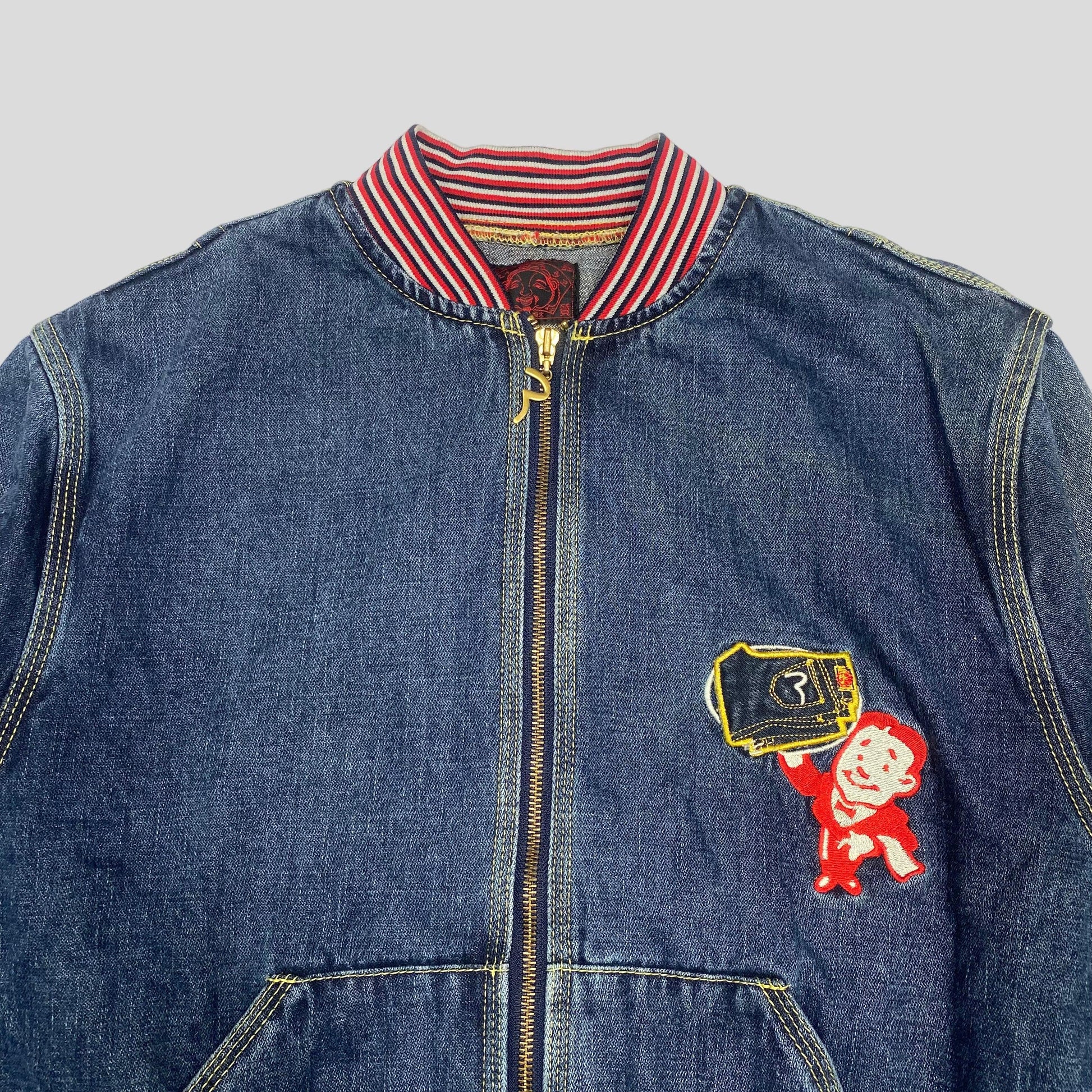 Evisu 00’s Denim Diner Varsity Bomber Jacket - M - Known Source