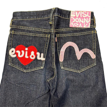 Evisu Selvedge Jeans With Heart & Daicock Embroidery ( W26 ) - Known Source