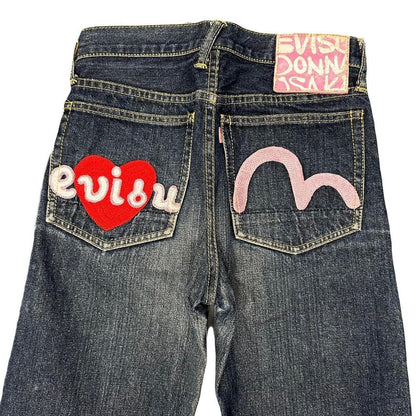 Evisu Selvedge Jeans With Loveheart & Daicock Embroidery ( W27 ) - Known Source
