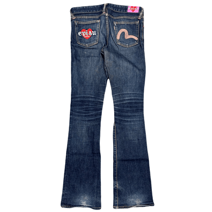 Evisu Selvedge Jeans With Loveheart & Daicock Embroidery ( W28 ) - Known Source