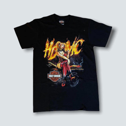 Harley Davidson Black Graphic motor bike Tee Girl front and back design (S) - Known Source