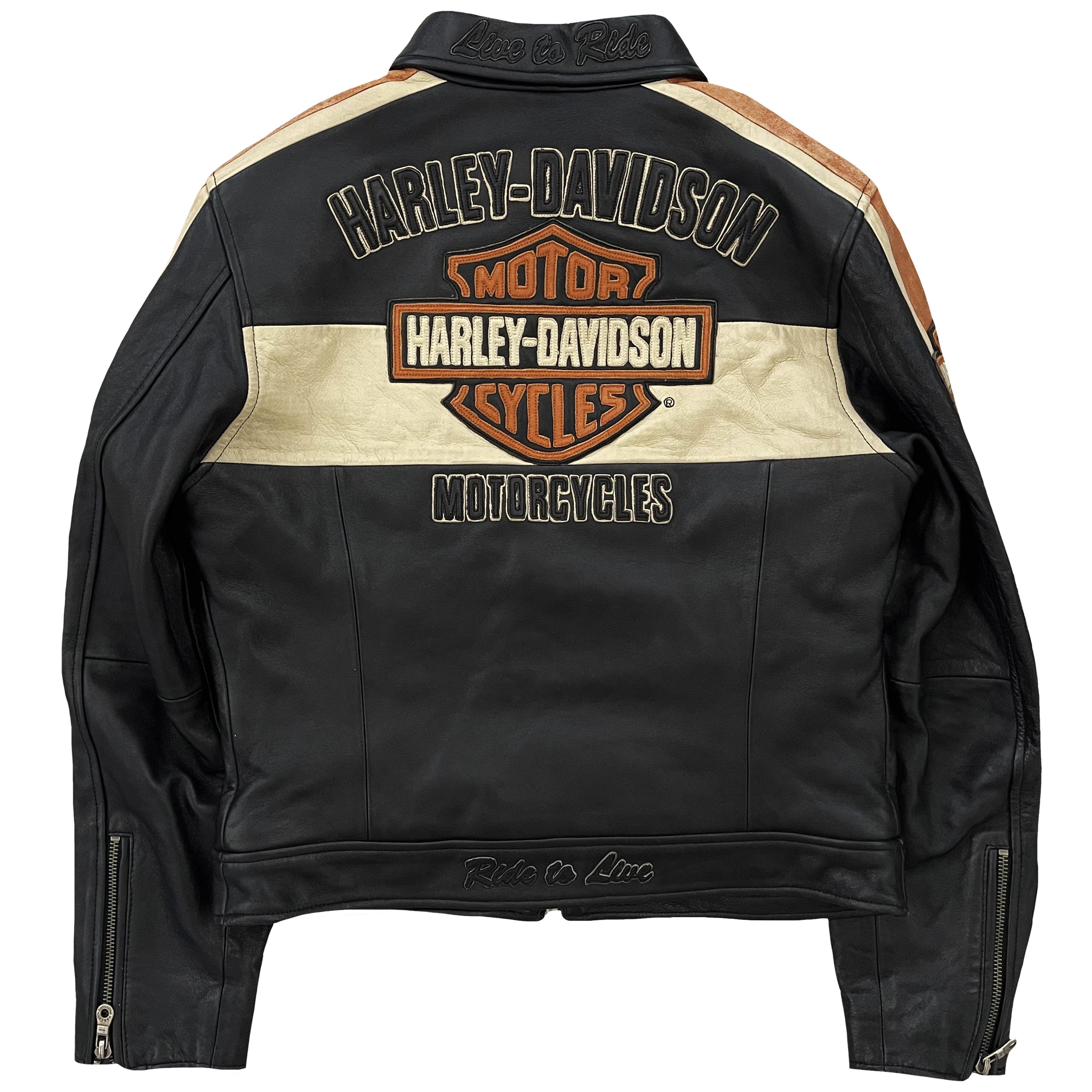 Vintage avirex leather flight jacket lined harley davidson store patch L