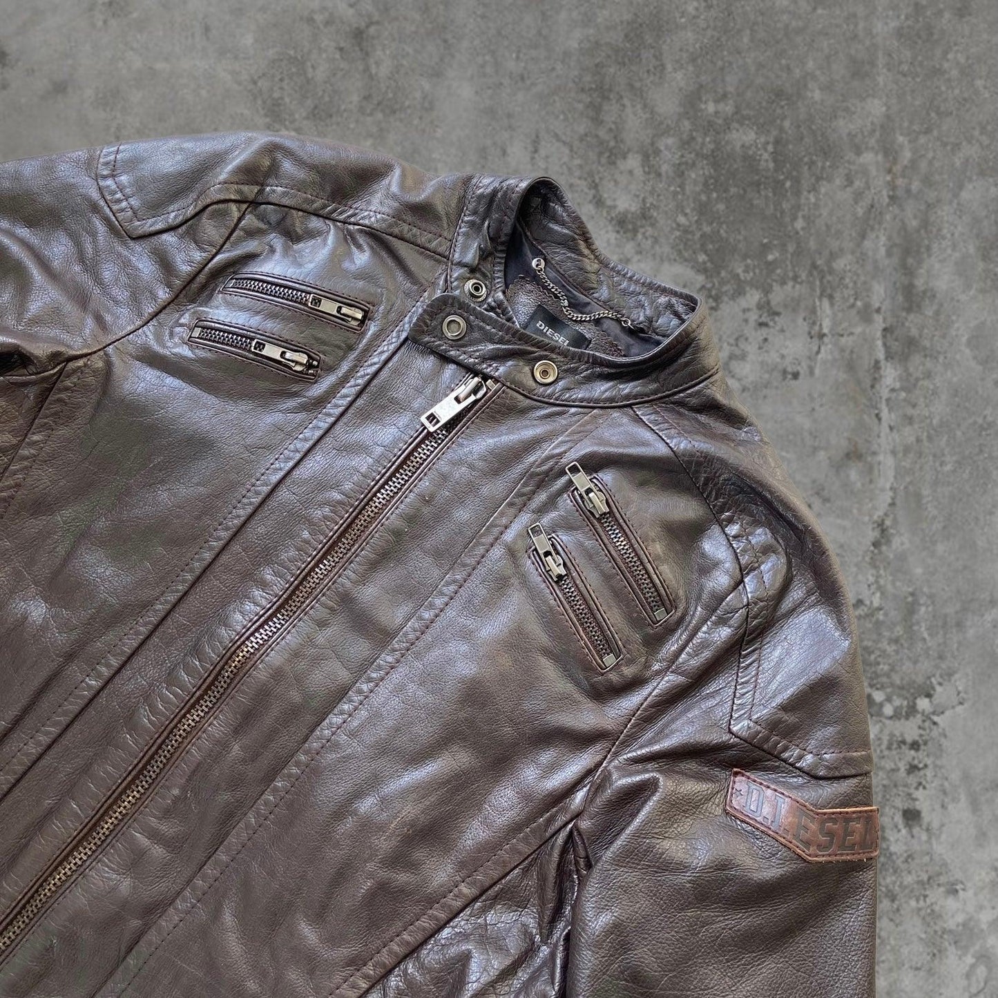 DIESEL 90'S DARK BROWN LEATHER JACKET - S - Known Source