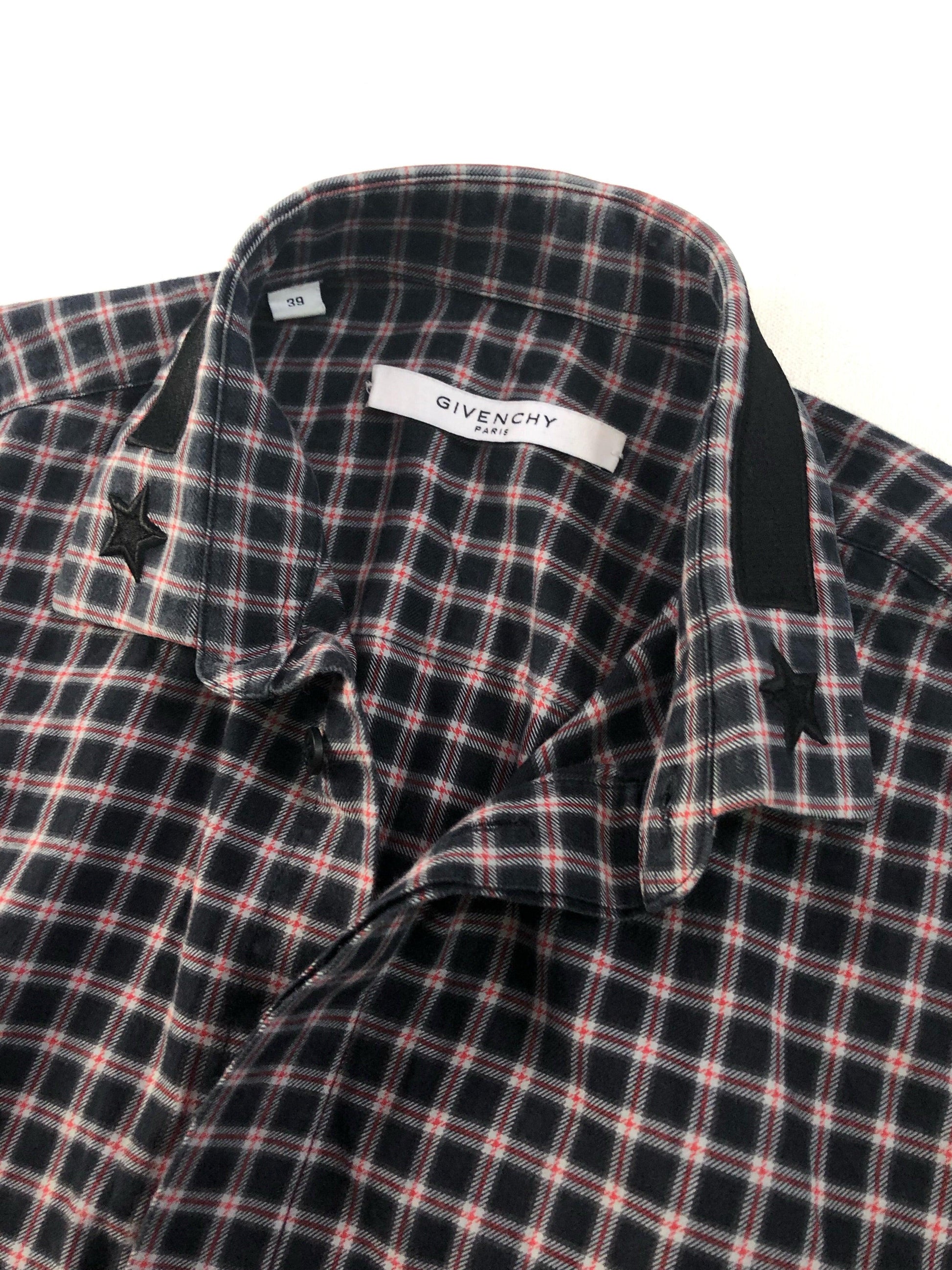 Givenchy red and black collar star flannel top - Known Source