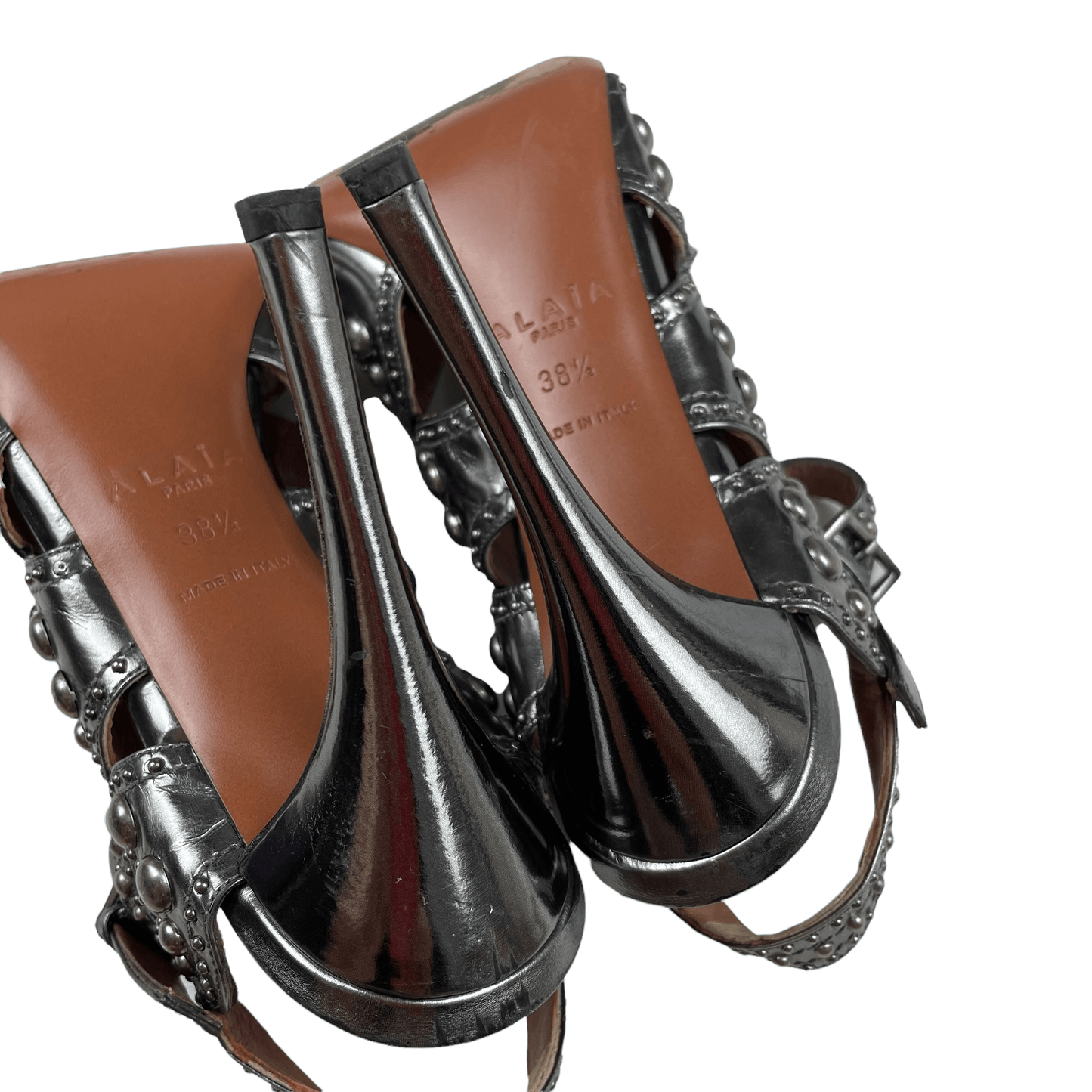 Azzedine Alaïa gunmetal grey stud heels - Known Source