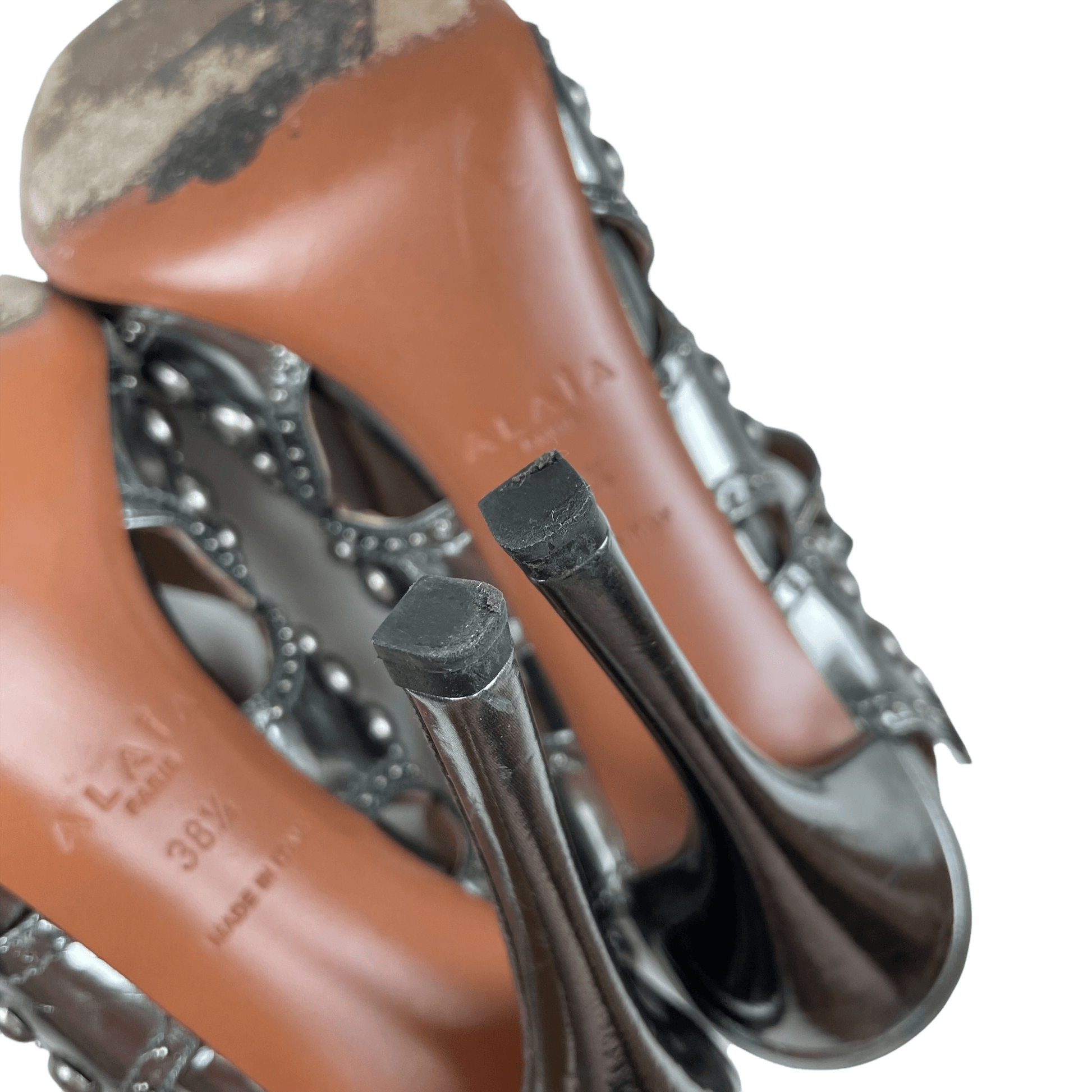 Azzedine Alaïa gunmetal grey stud heels - Known Source