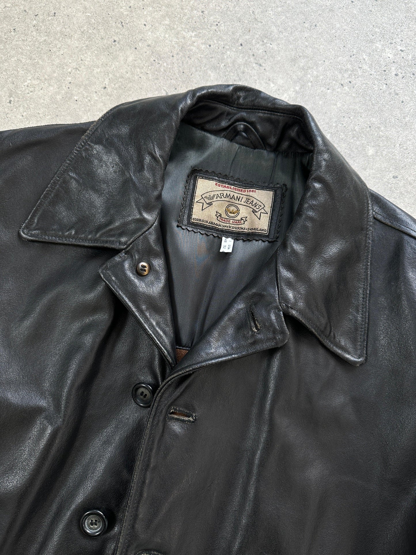 Armani Jeans Mid Length Leather Jacket - XL - Known Source