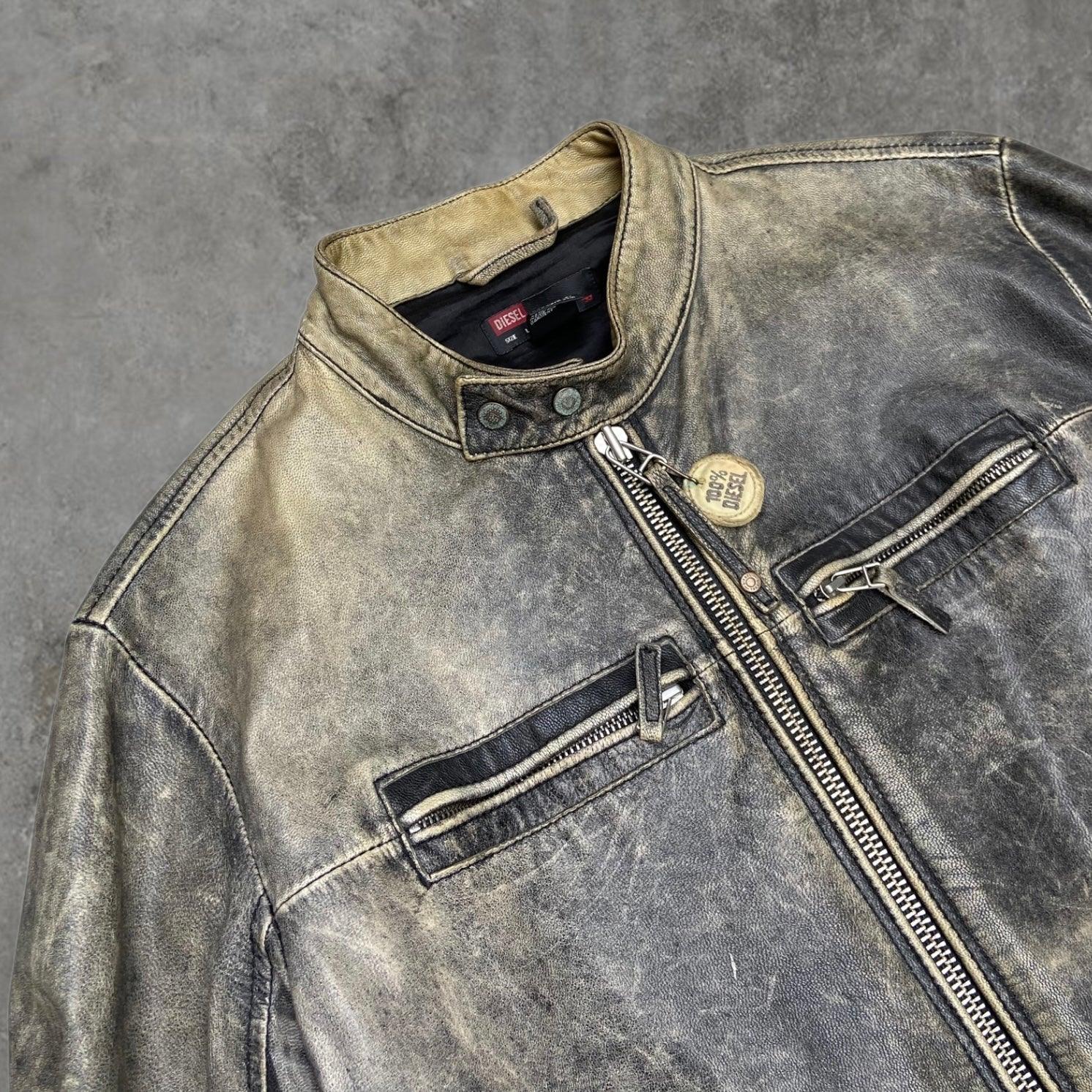 DIESEL DISTRESSED 90'S LEATHER JACKET - L - Known Source