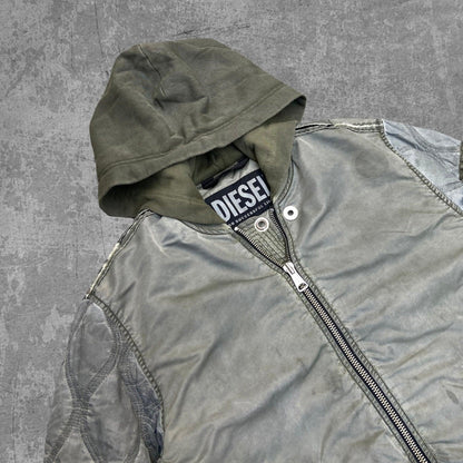 DIESEL HOODED QUILTED BOMBER JACKET - L - Known Source