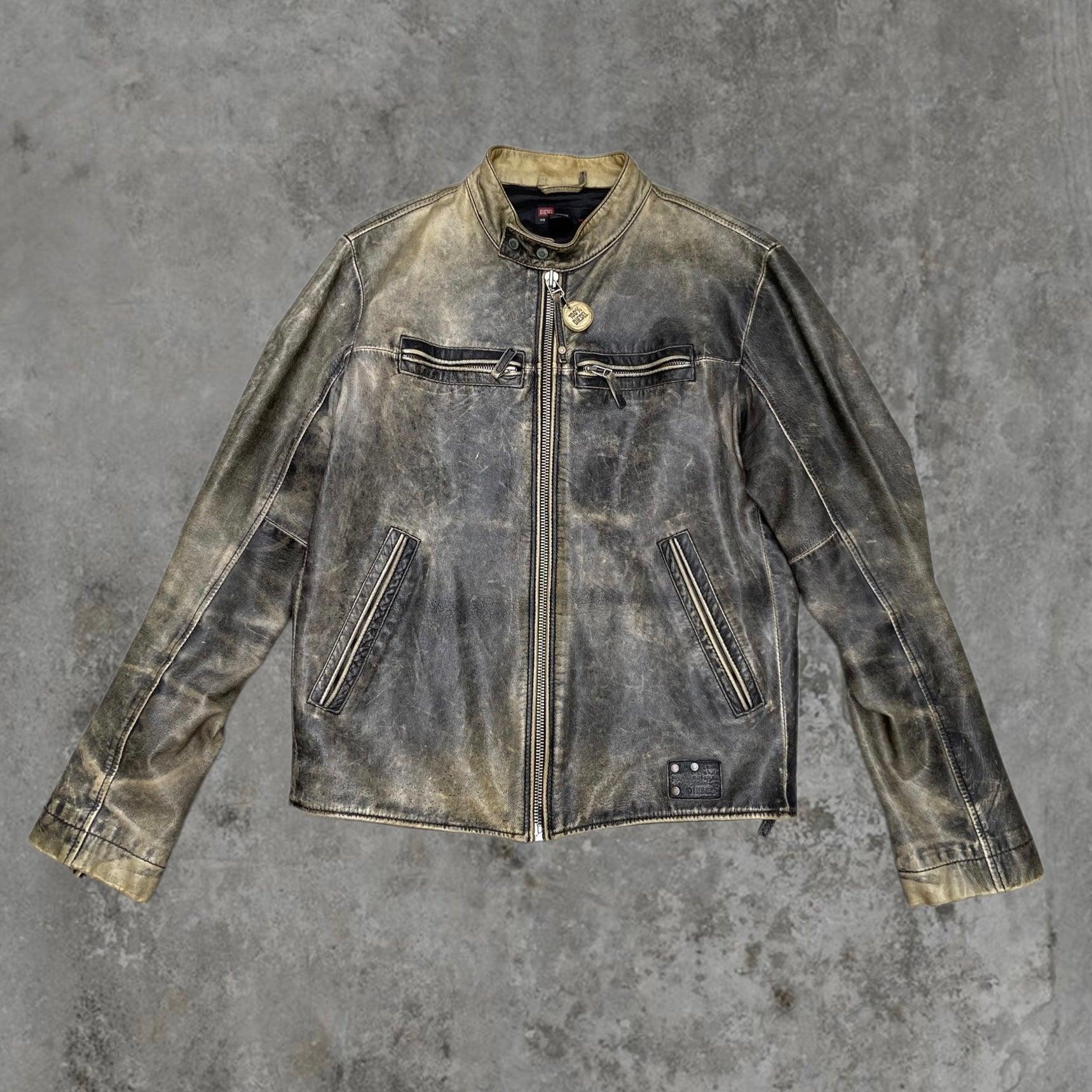 DIESEL DISTRESSED 90'S LEATHER JACKET - L - Known Source