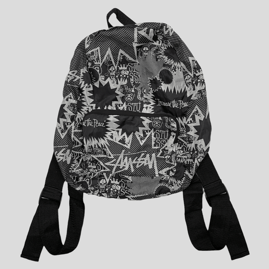 Stussy 00’s Comic Print Nylon Backpack - Known Source