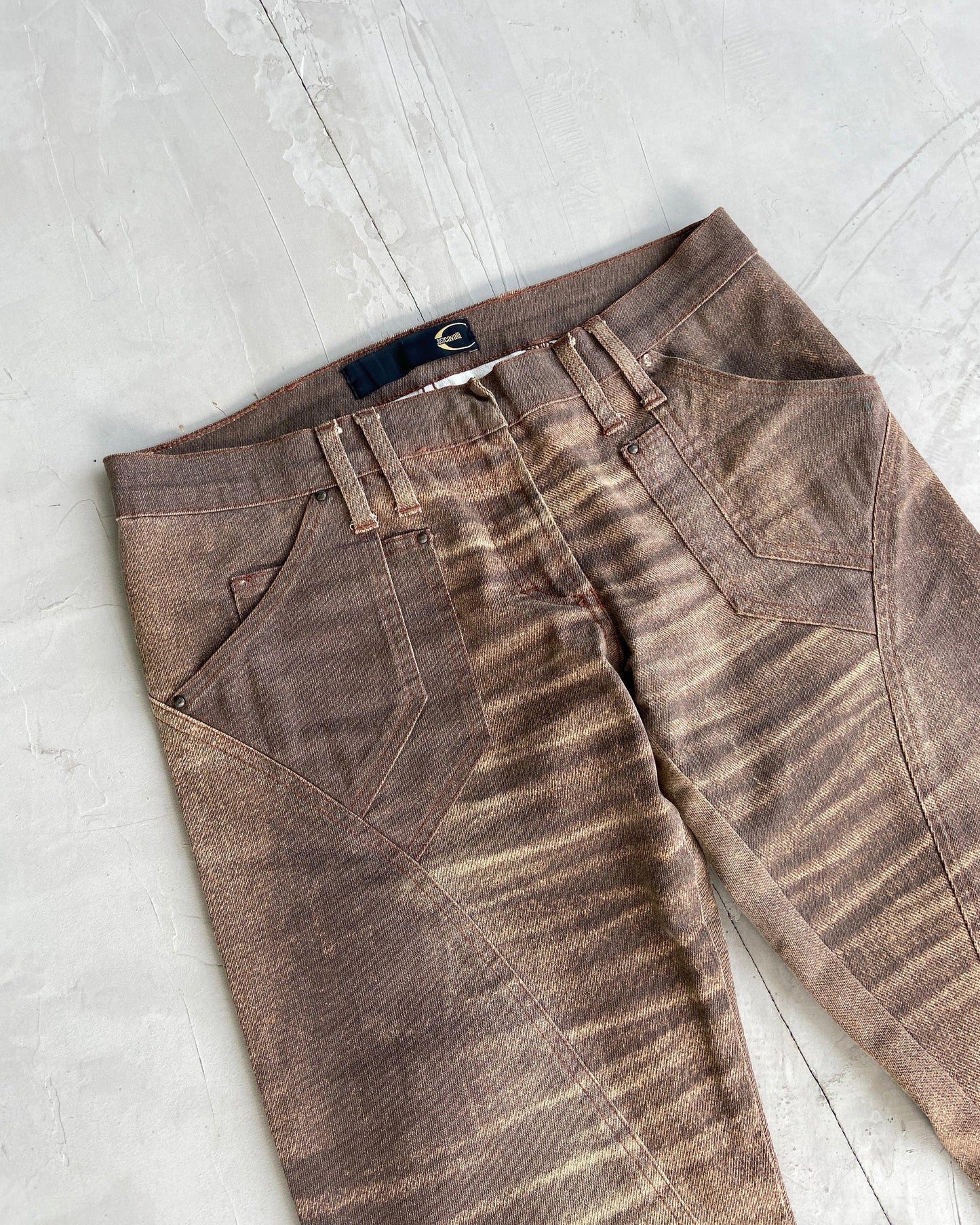 JUST CAVALLI BROWN PRINTED JEANS - S - Known Source