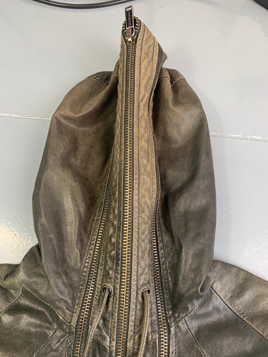 (L) Dirk Bikkembergs AW1998 Distressed Leather Multi Zip Gimp Hooded Bomber Jacket - Known Source