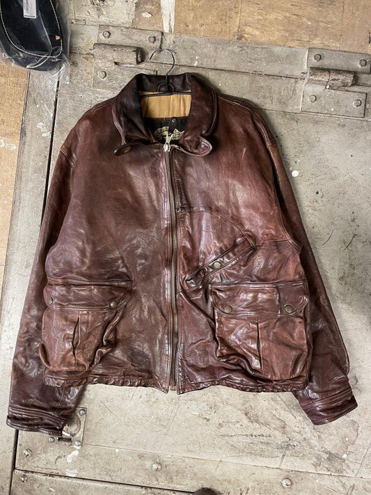 (L) Emporio Armani 1980s Boxy Cropped Multipocket Weathered Leather Jacket - Known Source
