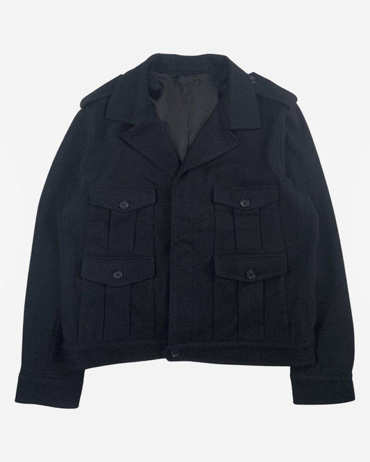(L) Nicole Farhi 1990s Black Cropped Wool Cargo Jacket - Known Source
