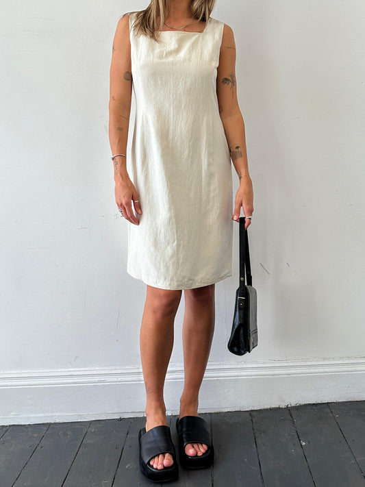 Laura Ashley Silk Linen Square Neck Midi Dress - M - Known Source