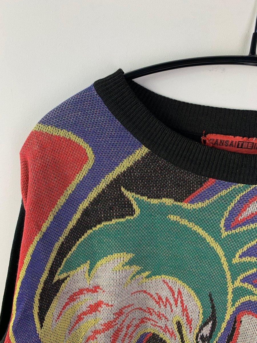 (M-L) Kansai Yamamoto 1980s Intarsia Knit Sweater - Known Source