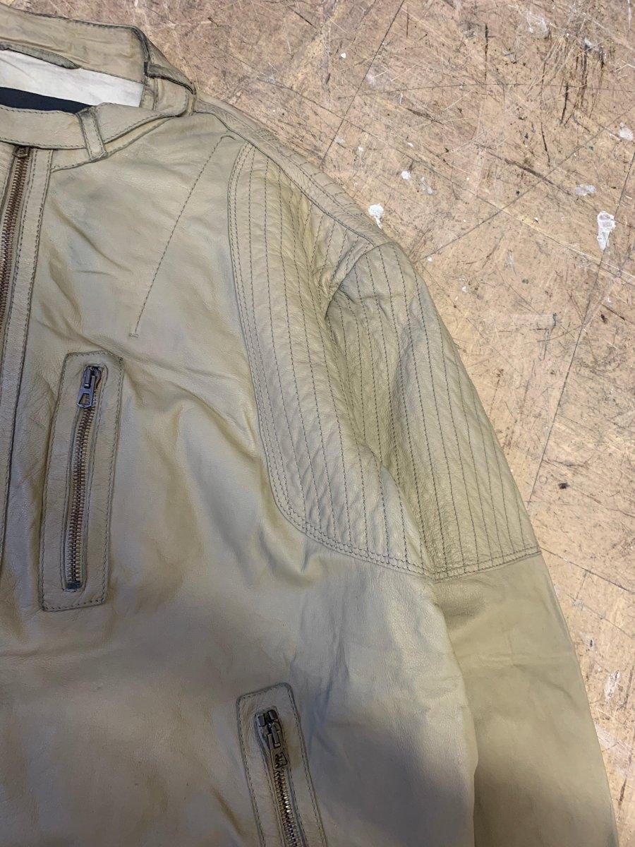 (M-L) Nicole Farhi AW2004 Distressed Leather Moto Biker Jacket - Known Source