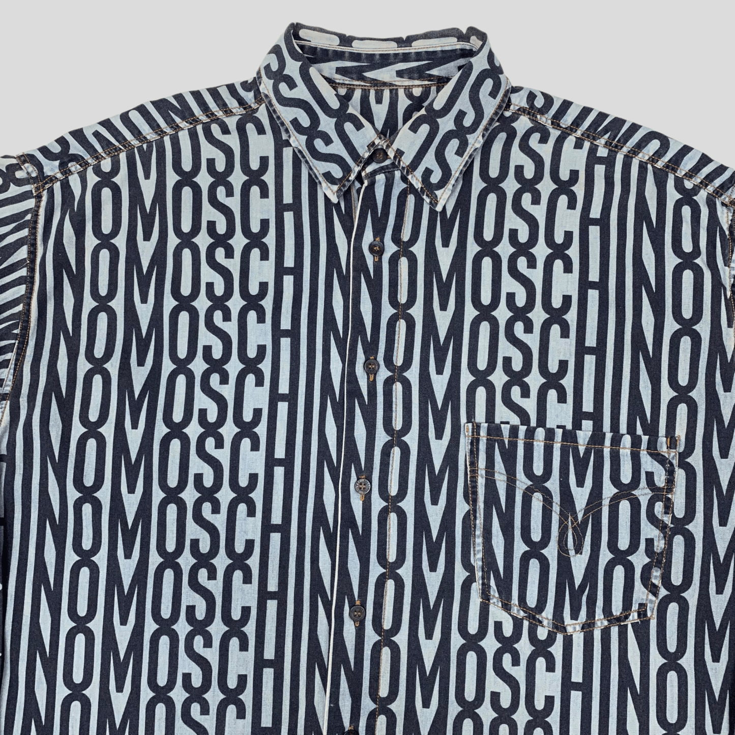 Moschino Jeans 1995 Denim Spellout Shirt - XL (XXL) - Known Source
