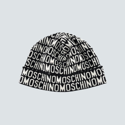 Moschino Monogram Logo Black White Wool Beanie Hat - Known Source