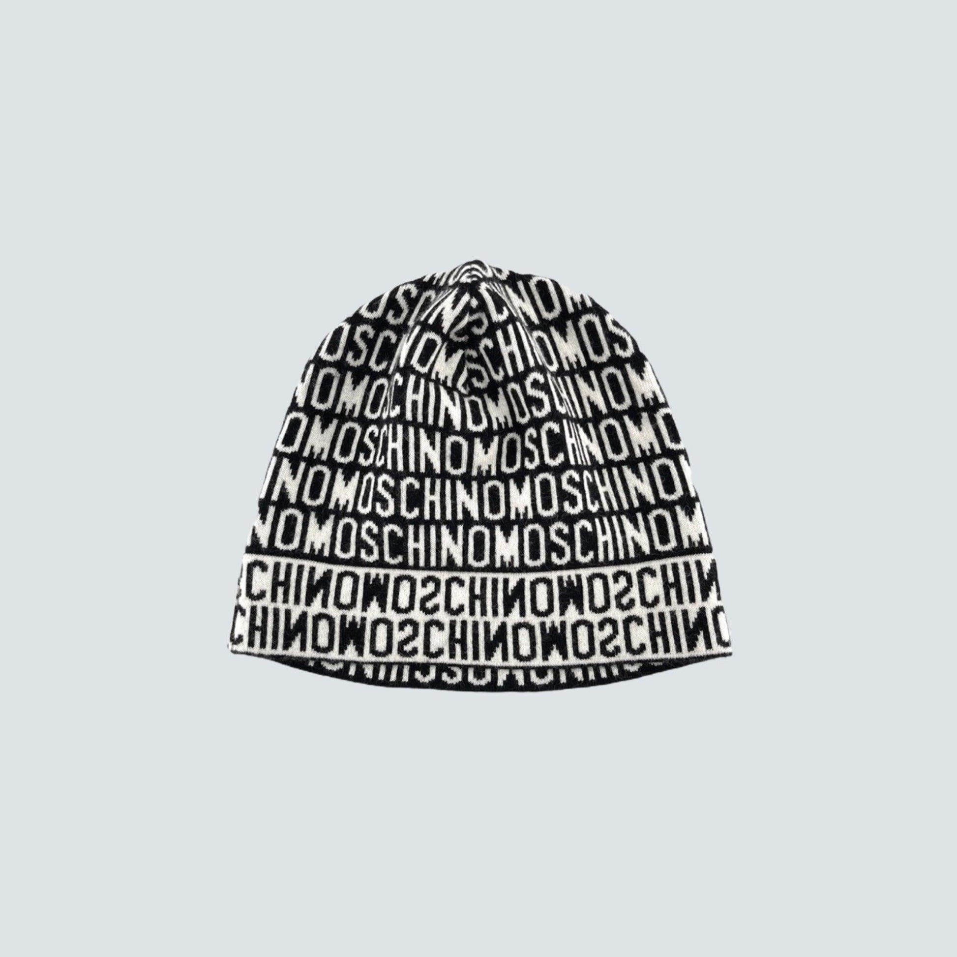 Moschino Monogram Logo Black White Wool Beanie Hat - Known Source