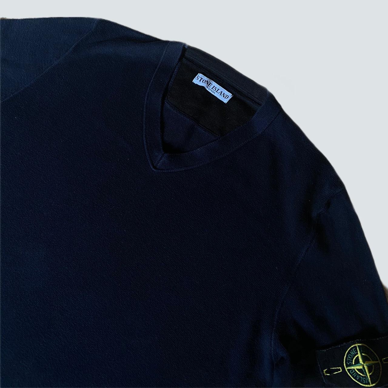 Navy Stone Island V neck Jumper (L) - Known Source