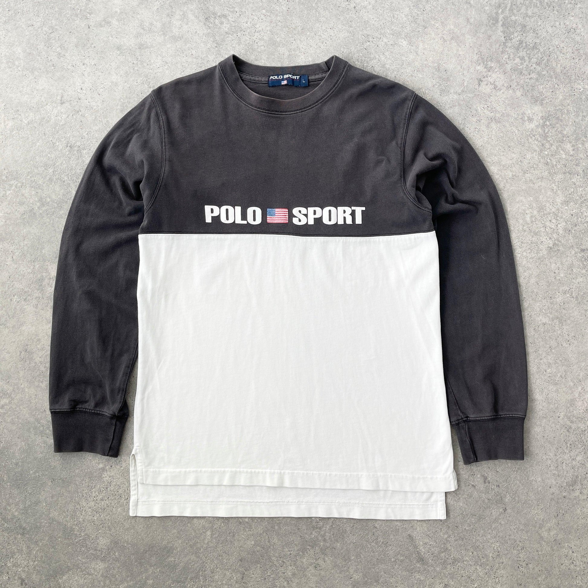 Polo Sport Ralph Lauren 1990s spellout colour block t-shirt (L) - Known Source