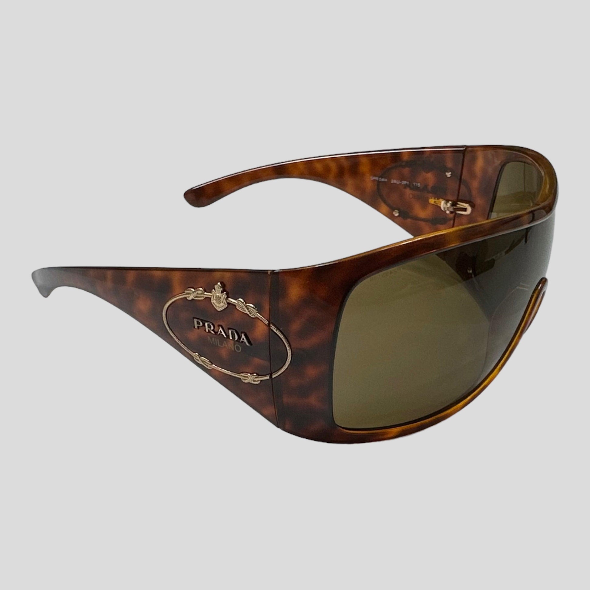 Prada 2005 Tortoiseshell Wraparound Shield Logo Sunglasses - Known Source