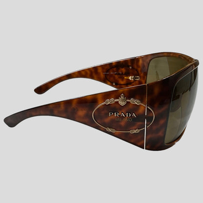 Prada 2005 Tortoiseshell Wraparound Shield Logo Sunglasses - Known Source