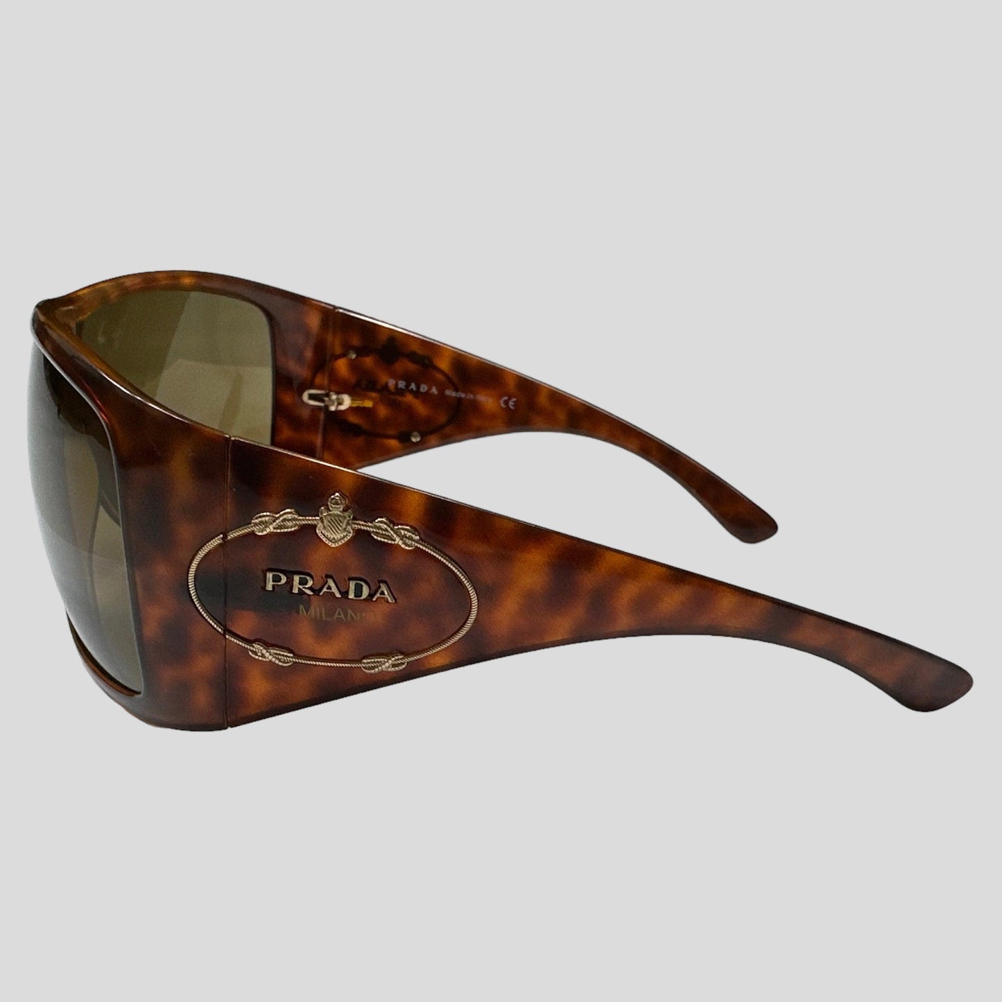 Prada 2005 Tortoiseshell Wraparound Shield Logo Sunglasses - Known Source