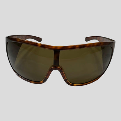 Prada 2005 Tortoiseshell Wraparound Shield Logo Sunglasses - Known Source