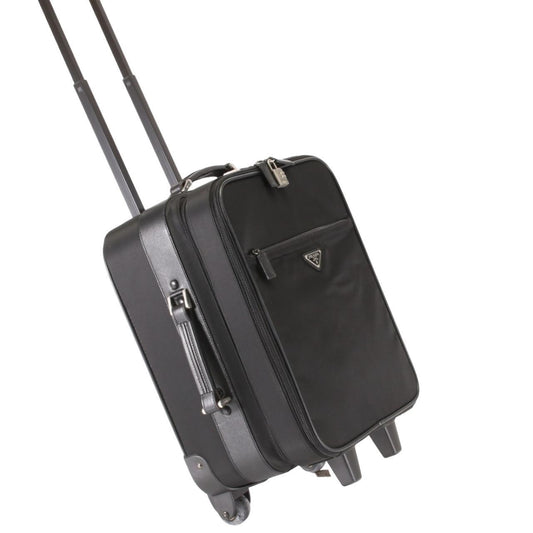 Prada Black Roller Suitcase Carry on Leather x nylon - Known Source