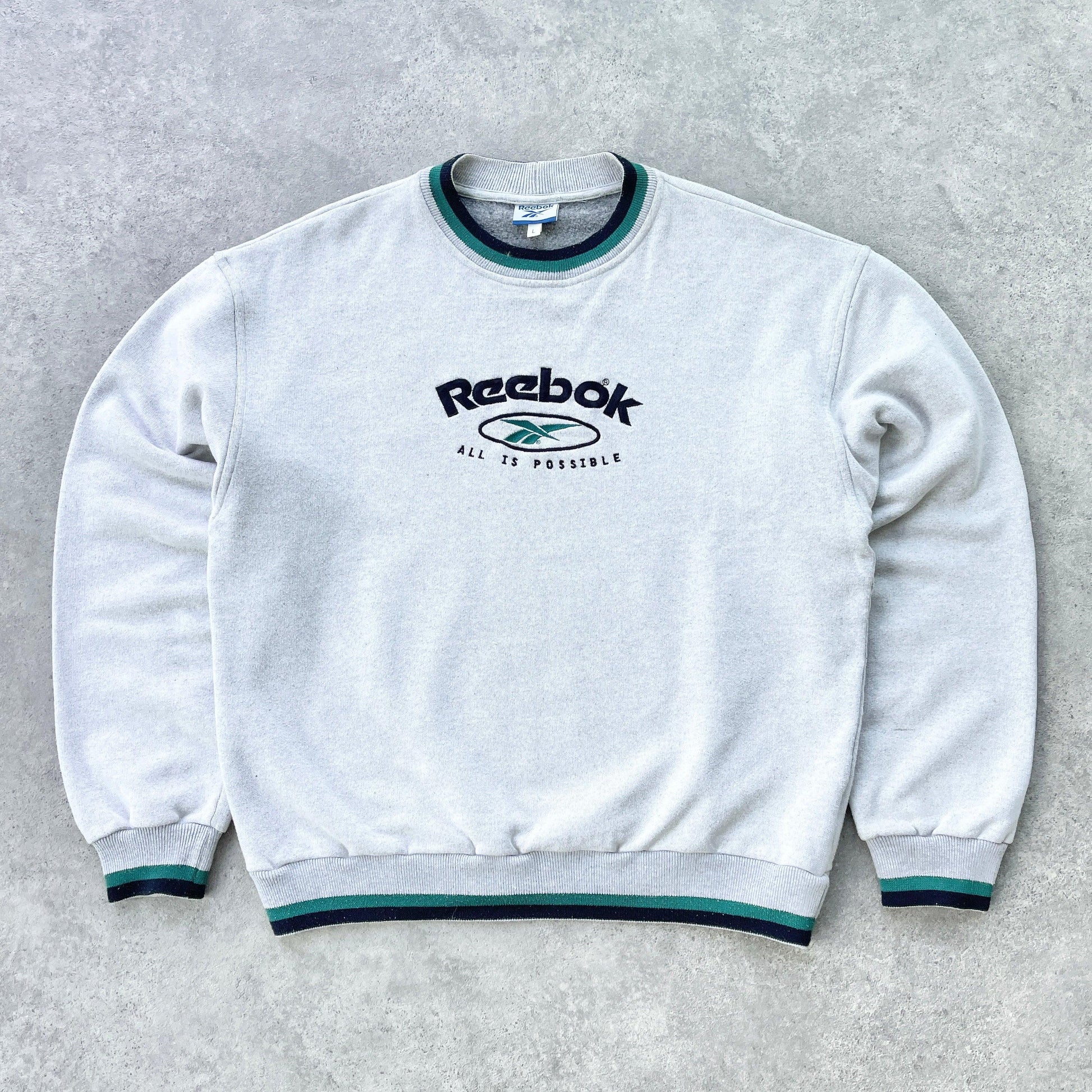 Reebok 1990s ‘all is possible’ heavyweight embroidered sweatshirt (L) - Known Source